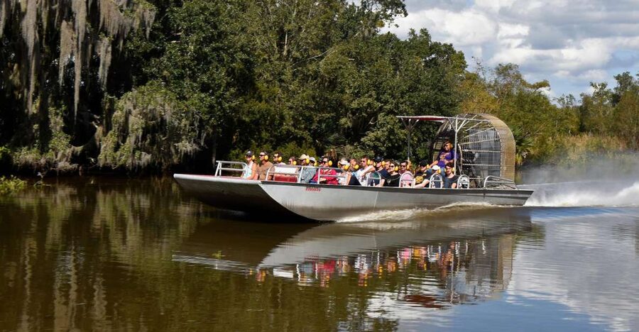 From Lafitte: Swamp Tours South of New Orleans by Airboat - Check-in, picnic tables, and the Sugar and Flour alligator moment
