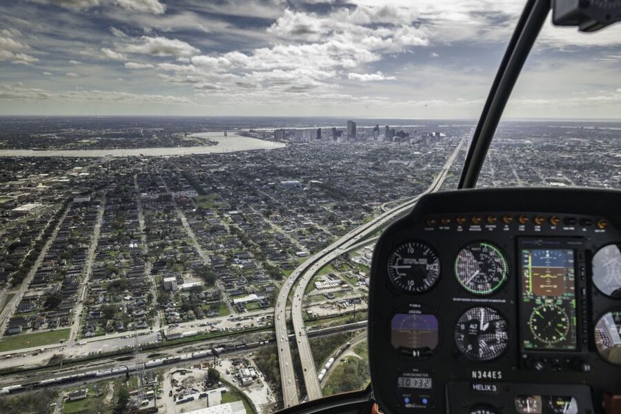 New Orleans: Daytime City Helicopter Tour - Fair Grounds from above: sports and festival grounds in one view